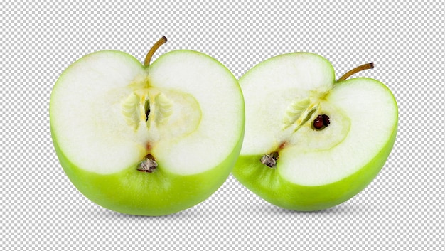 Media manzana verde aislada sobre fondo de capa alfa