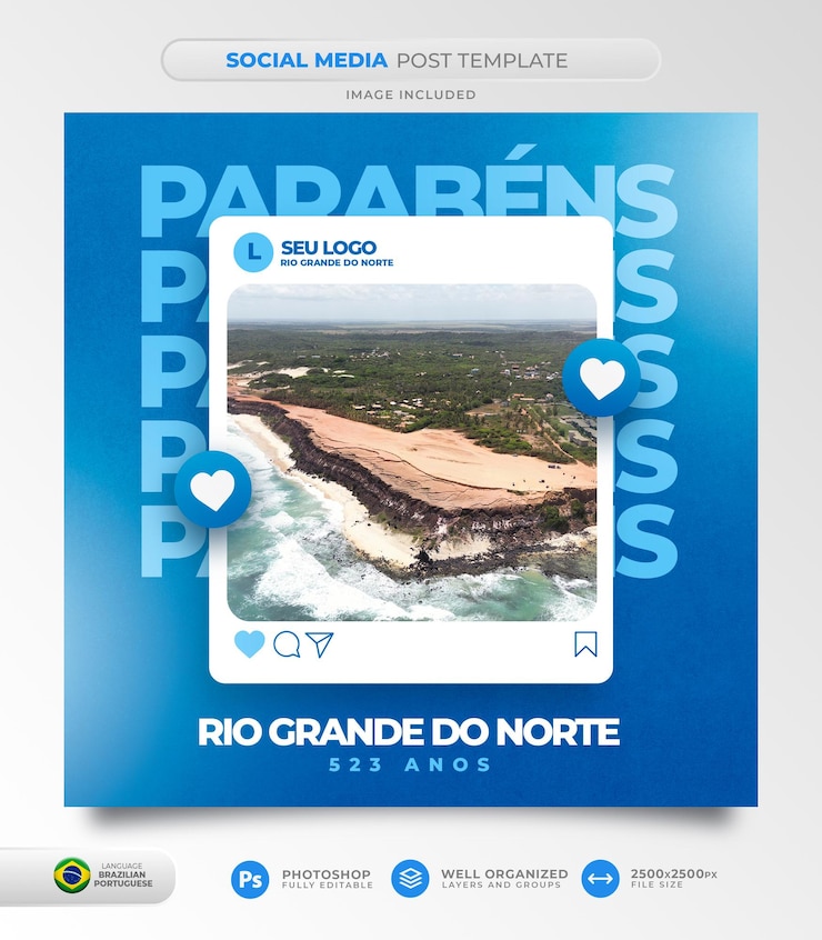 PSD media sociali post anniversario della città in portoghese brasiliano per instagram