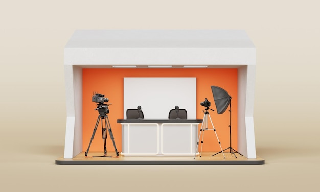 Media Studio Booth for Broadcasting or Podcasting Mock up 3D Rendering