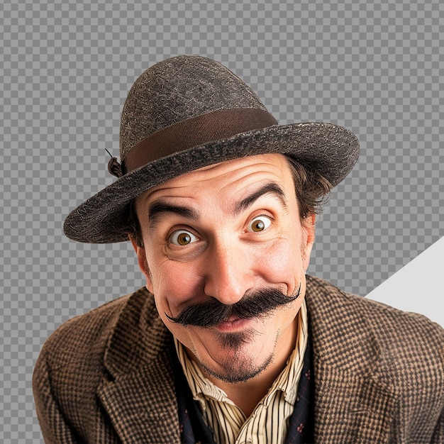 PSD mediano disparo hombre gracioso con bigote png aislado en fondo transparente