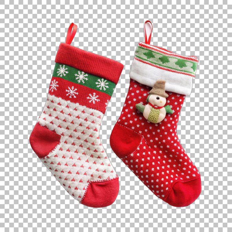 PSD medias de navidad colgando de una cuerda aislada sobre un fondo transparente