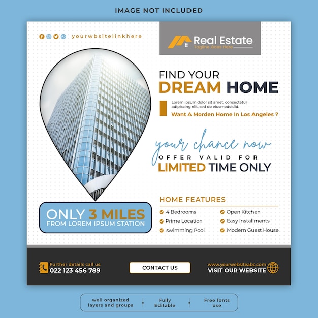 Médias Sociaux De Maison Immobilière Ou Publication Instagram Ou Modèle De Promotion De Bannière Web Carrée
