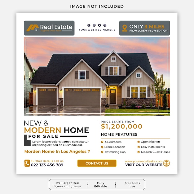 Médias Sociaux De Maison Immobilière Ou Publication Instagram Ou Modèle De Promotion De Bannière Web Carrée