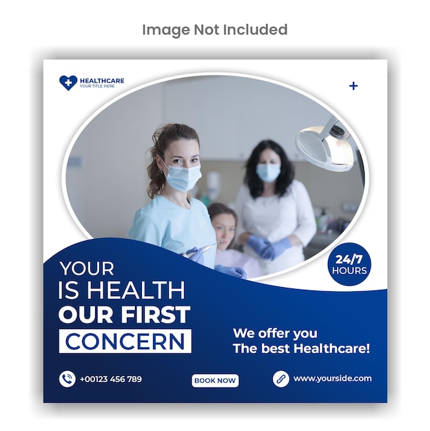 Médias sociaux médicaux et de santé ou conception de modèle de publication instagram