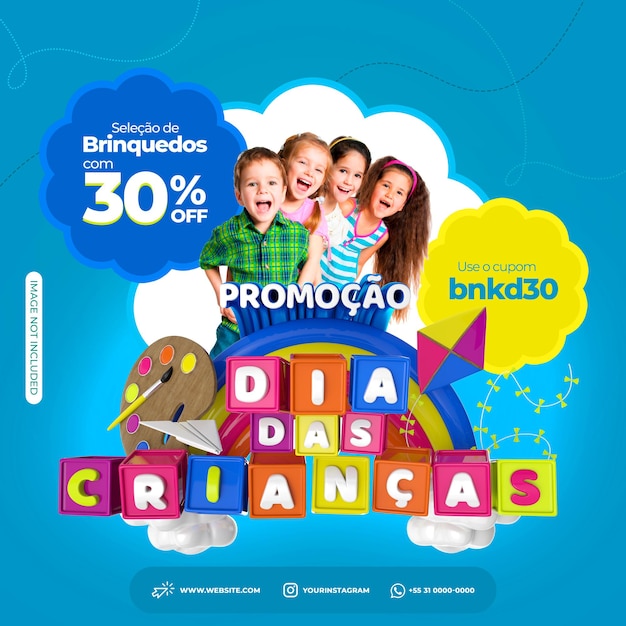 PSD les médias sociaux publient instagram pour le timbre 3d du brésil pour la journée des enfants pour la composition