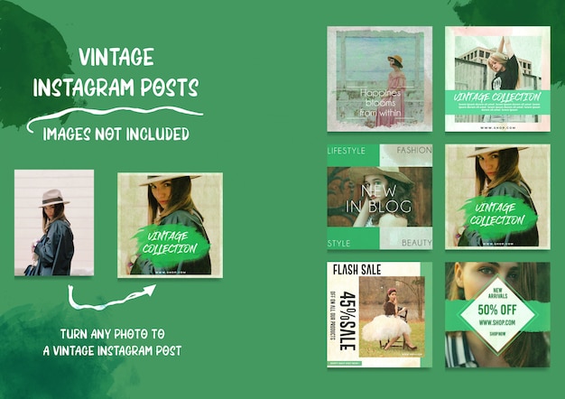 Médias Sociaux Vintage Instagram Posts Bundle