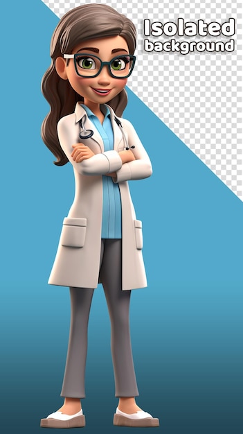 Médica ou enfermeira personagem 3d fundo isolado