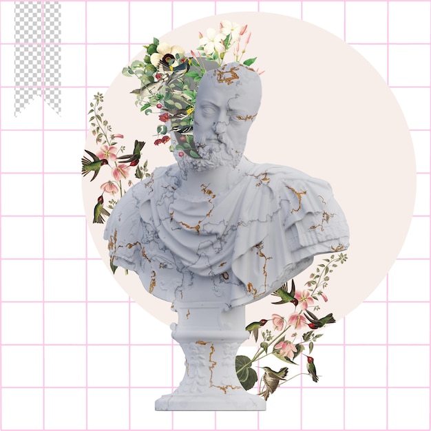 de Medici estatuas 3d render collage con composiciones de pétalos de flores para su trabajo