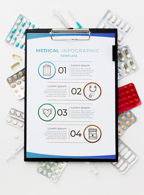 Medicina de vista superior em fundo branco