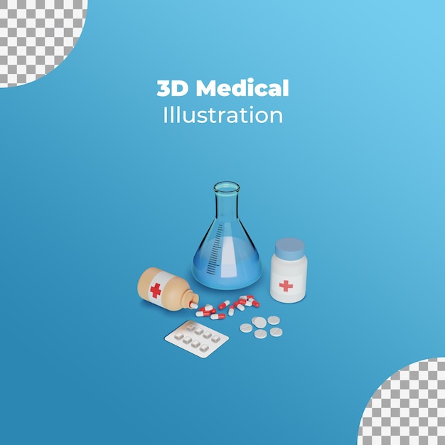 PSD medicinas y pastillas isométricas de representación 3d