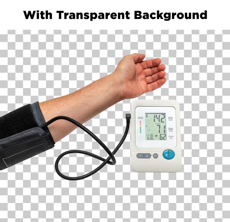 PSD medición de la presión arterial con un monitor digital sobre un fondo transparente