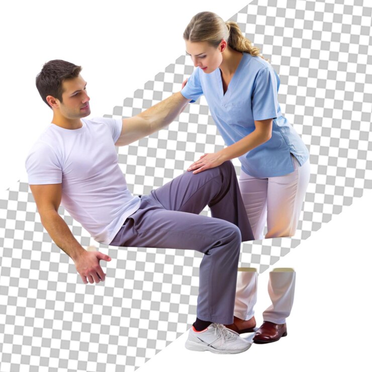 PSD médico ajudando o paciente de lado
