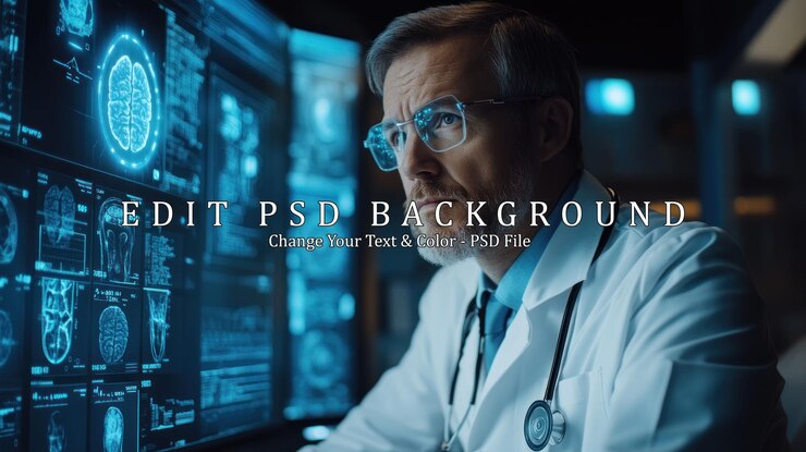 PSD el médico analizando el escáner cerebral en una computadora