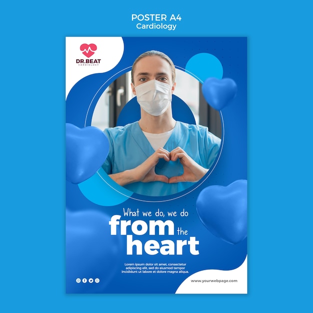 PSD médico de cardiología con plantilla de póster de máscara