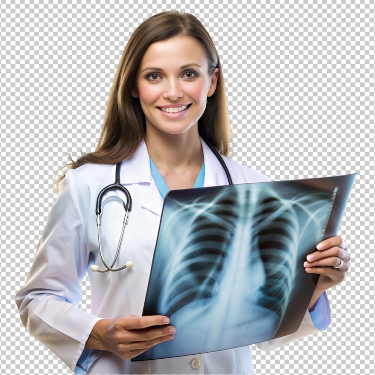 PSD médico de crecimiento femenino completo con una radiografía en un fondo transparente