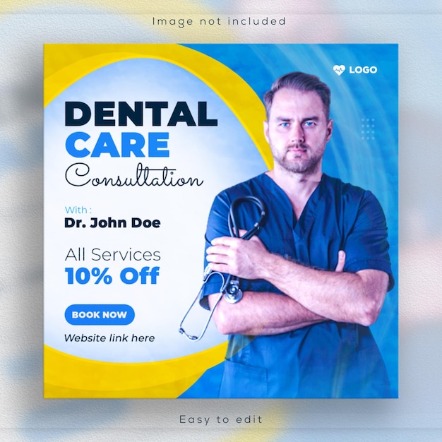 PSD médico dentista e post de mídia social de saúde bucal ou modelo quadrado de banner da web do instagram