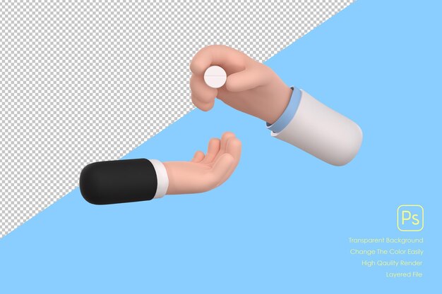 Médico de dibujos animados en 3D sosteniendo el concepto de atención médica de la píldora xA