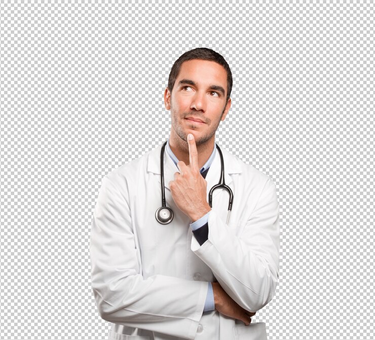 PSD médico duvidoso contra fundo branco