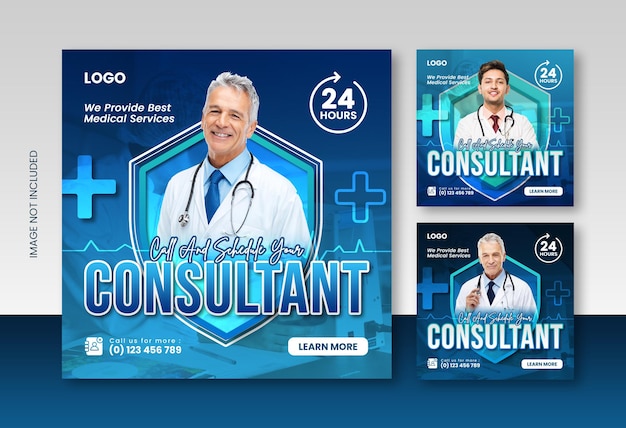 Médico e consultor de saúde social media post design de instagram