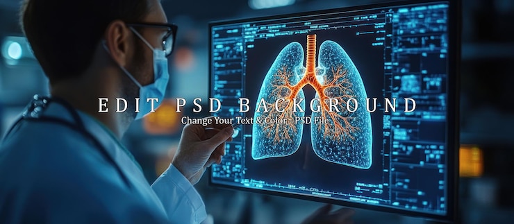 PSD el médico examina el escáner pulmonar en la pantalla de la computadora