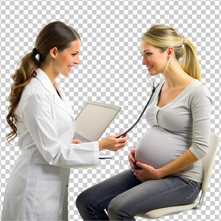 PSD médico haciendo consultas médicas con mujer embarazada que usa máscaras faciales mujer que espera un hijo y recibe asesoramiento médico del médico en el escritorio durante la pandemia de covid-19