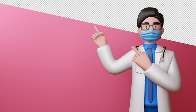 Médico homem apontando os dedos renderização em 3d