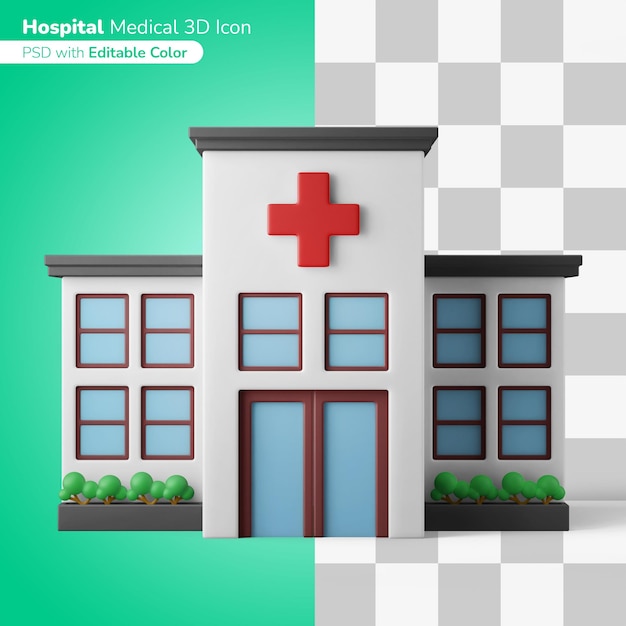 PSD médico hospital clínica construção ilustração 3d ícone 3d editável cor isolada