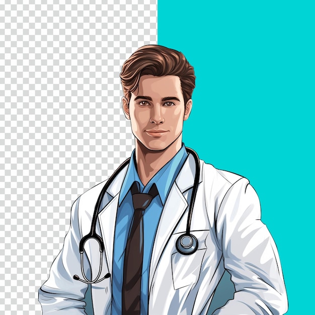 PSD médico masculino con estetoscopio foto realista en fondo transparente aislado psd