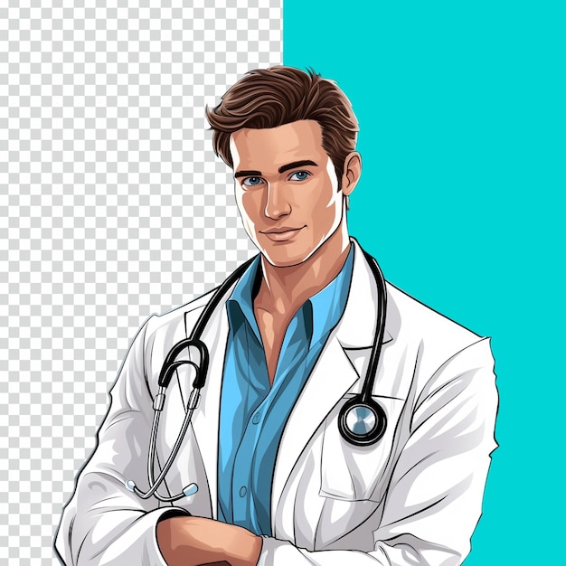 PSD médico masculino con estetoscopio foto realista en fondo transparente aislado psd