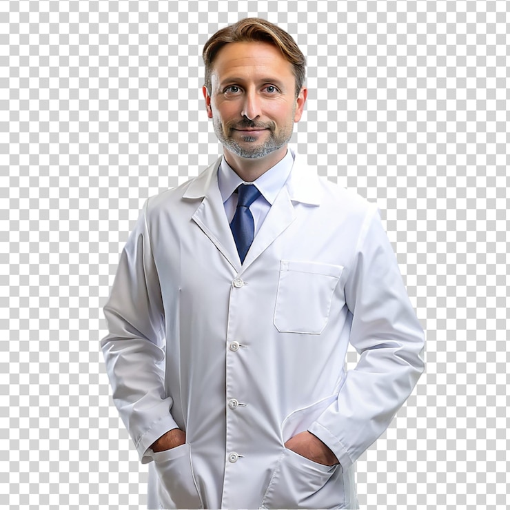 PSD un médico de pie sobre un fondo transparente