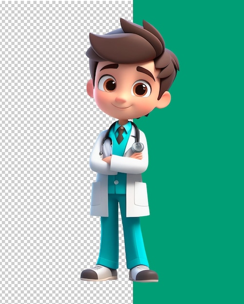 Médico PSD em um desenho animado 3D de jaleco branco