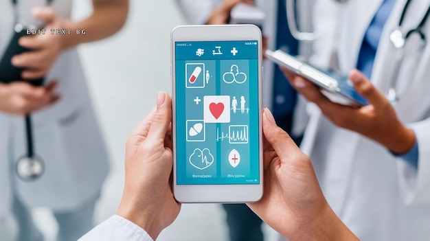 Médico con una tableta que muestra la interfaz de una aplicación médica