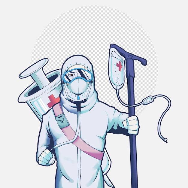Médicos con traje protector que luchan contra la infección por coronavirus. Lucha contra el concepto de virus