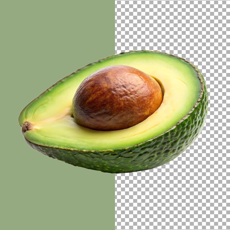 Medio aguacate con semilla y cáscara verde