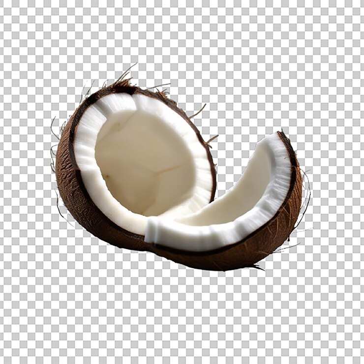 PSD medio coco y un pedazo de coco aislados sobre un fondo transparente para el diseño