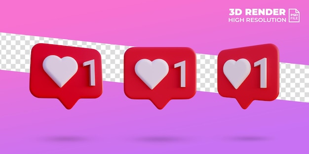 Medios de comunicación social 1 como icono de amor notificación 3d render aislado