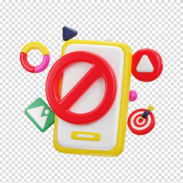 PSD medios prohibidos icono bloqueado con teléfono móvil con icono social renderizado en 3d