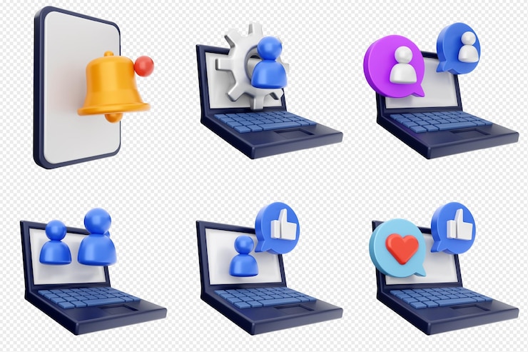 PSD medios sociales 3d como compartir en línea seguir chat comentario icono conjunto paquete