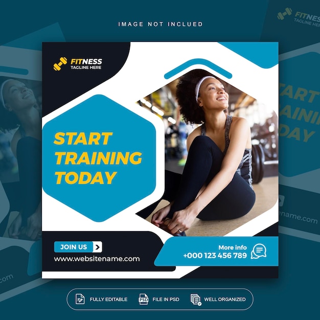 Medios sociales de fitness y plantilla de publicaciones en redes sociales