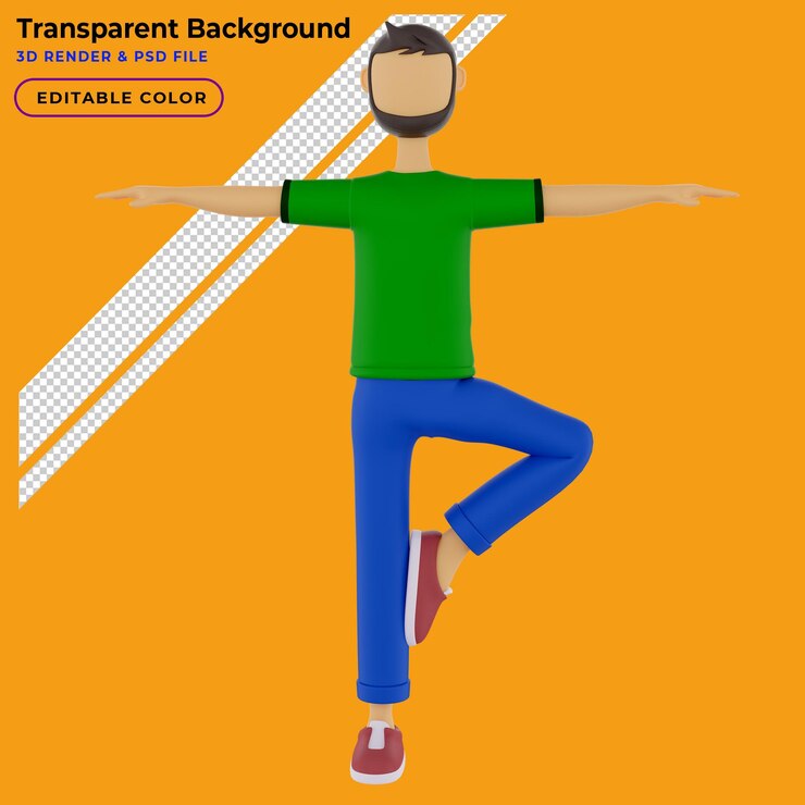 PSD meditação de suporte de personagens 3d