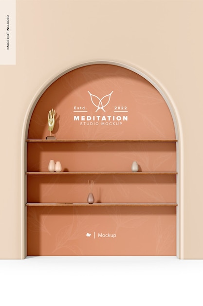 Meditation studio wandständer mockup vorderansicht