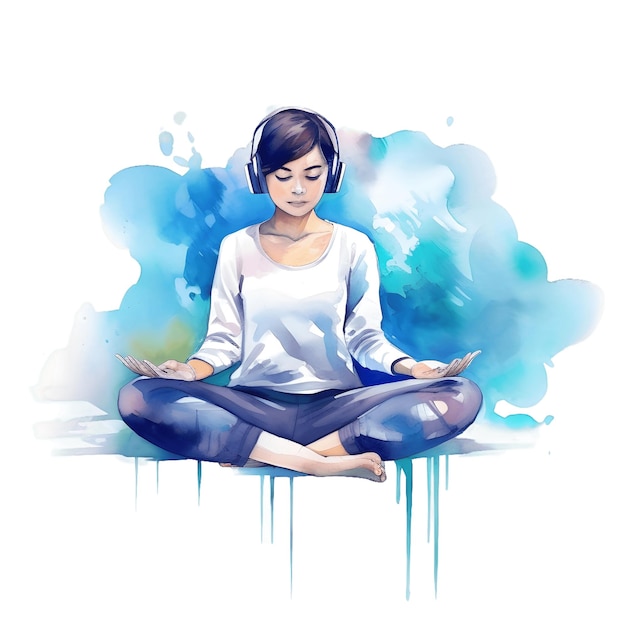 PSD meditationskonzept entspannung erholung gesunder lebensstil yoga frau im lotussitz