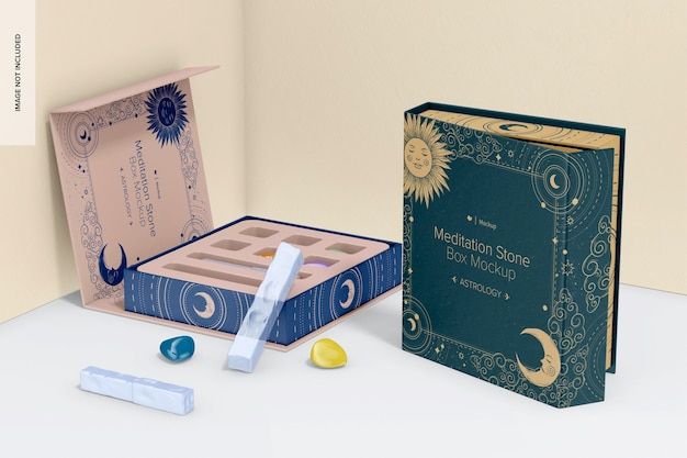 Meditationssteinboxen mockup stehend und fallen gelassen