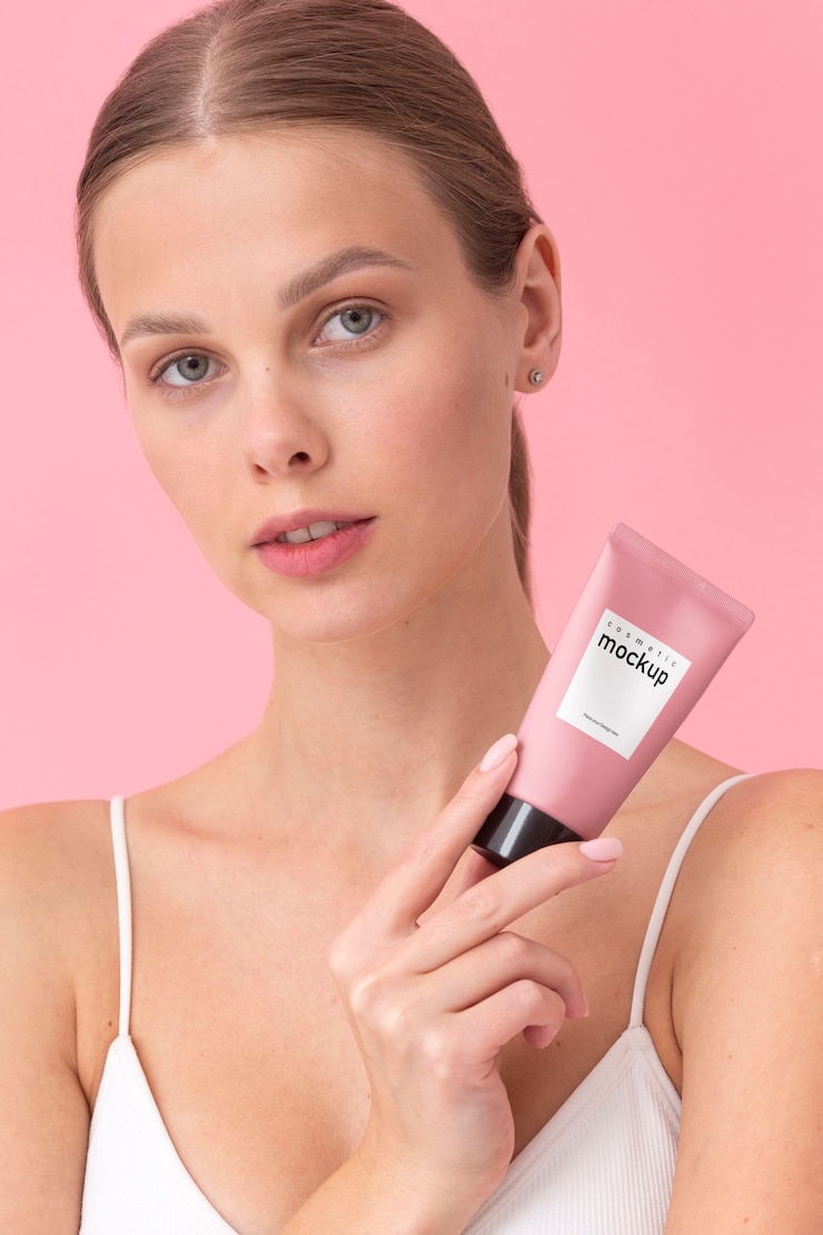 PSD medium shot woman with cream