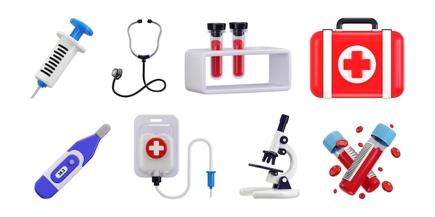 Medizinische Ausrüstung 3D-Cartoon-Stil Wellness und Online-Gesundheitsversorgung Konzept von Wissenschaft und Technologie