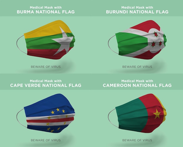 PSD medizinische maske mit burma burundi cape verde kamerun nation flags