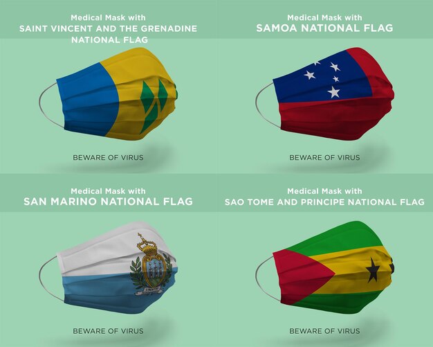 PSD medizinische maske mit saint vincent und die grenadine samoa san marino sao tome und principe nation flags