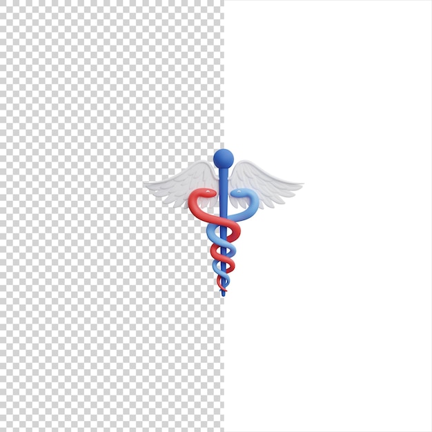 PSD medizinische symbolschlangen caduceus mit flügeln. 3d-rendersymbol isoliert mit hintergrund.