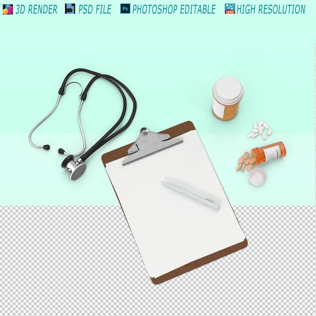 Medizinisches Gerät mit Stethoskop 3D PSD