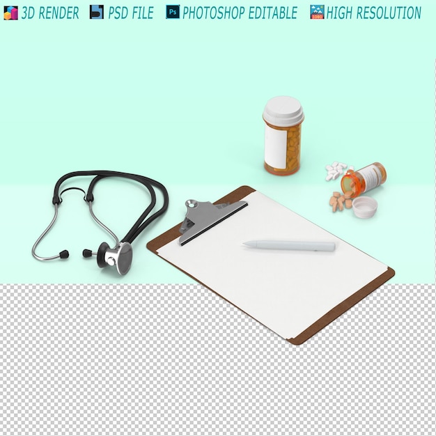 Medizinisches Gerät mit Stethoskop 3D PSD
